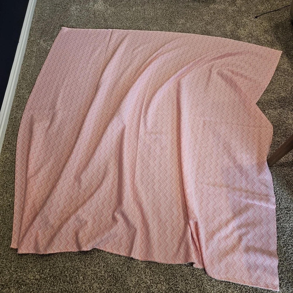 1970s Vintage Pink Orange Salmon Geometric Linear Polyester Fabric Yardage #69